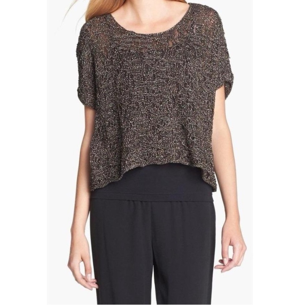 Eileen Fisher Size M Metallic Bronze knit top Linen Cotton lagenlook modern